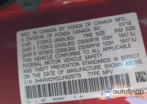 2018 Honda Cr-V Ex from USA, damaged, VIN 2HKRW2H52JH629779